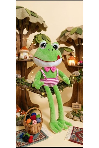 Peluş Uzun Bacaklı Kurbağa-60 Cm Pembe - Yeşil