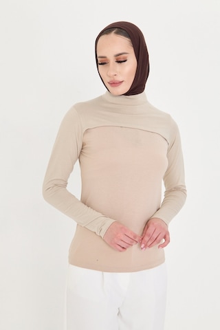 Hürrem Bone Bej Tesettür Balıkçı Yaka Boyunluklu Kolluk Viskon Düz 1025 12 Bej