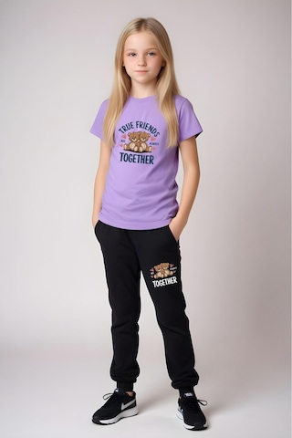 True Friends Baskılı Kız Çocuk Tişört Ve Eşofman Alt-üst Takım Lila