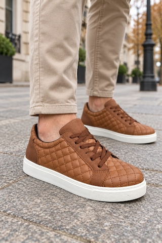 Mevese Egitserp Bağcıklı Cilt Kapitone Desenli Erkek Günlük Sneaker Ayakkabı - Taba