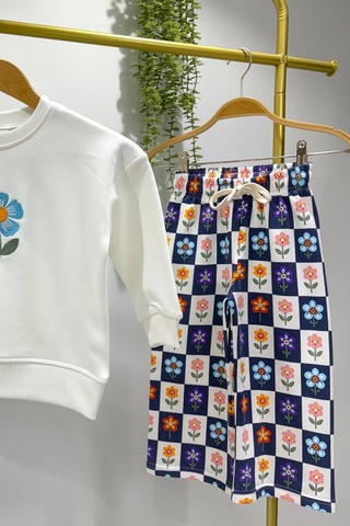 Mamy Kids Kız Çocuk Çiçek Nakış Detaylı Eşofman Takım Çok Renkli