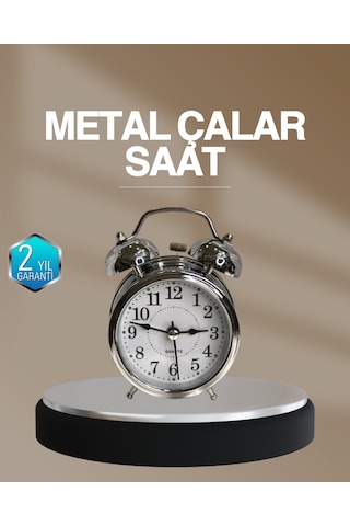 Dekoratif Yuvarlak Gümüş Sessiz Işıklı Masa Üstü Çalar Saat Alarmlı Ve Şık Tasarım - Lisinya