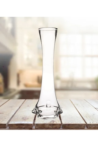 El Yapımı Fil Ayağı Vazo Cam Vazo 40cm İnce Belli Vazo Şeffaf Ren