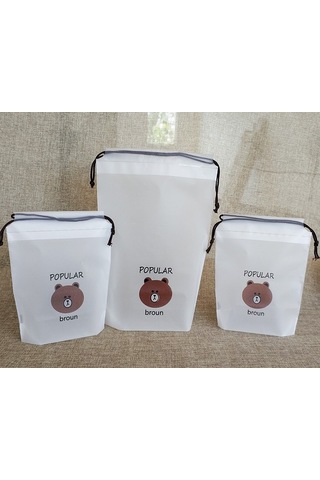 Suofeng Beyaz Mat Renkli 16x20 Cm Ayı Desenli Eva Telli Çanta - Giyim Ayakkabı Paketi, Kozmetik Saklama Torbası Beyaz