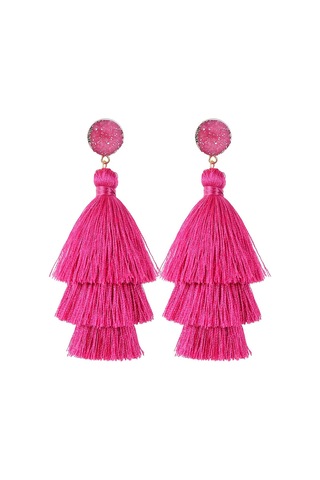 Gül Katmanlı Püskül Küpeler, Bohem Sarkan Damla Küpeler, Han Pembe