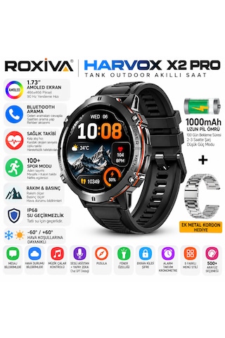 Harvox X2 Pro Tank 1.73" Amoled Ekran Profosyonel Akıllı Saat (İthalatçı Garantili)