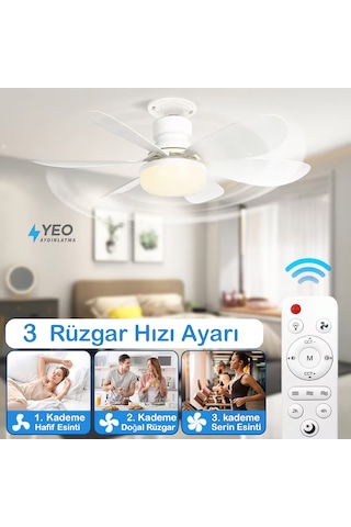 Led Işık Ve Fan Sessiz 3 Renk Modu Ve 3 Hız Modu Kumandalı Tavan Vantilatörü