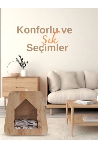 Kedi Köpek Evi Caramel 30 50 Yıkanabilir Kumaş Minder Ve Yatak Dahil