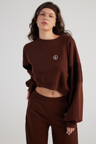Holly Lolly Bisiklet Yaka Şardonsuz Crop Cali Sweatshirt Kahve