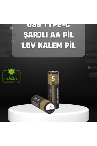 Usb Type-c Girişli Şarjlı Aa Lityum Pil 1.5v Sabit Çıkış 3200mwh 2'li Paket 31609144