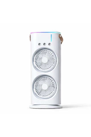 Çift Fanlı Buharlı Serinletici Masaüstü Fan 3 Püskürtme Başlıklı Usb Şarjlı Kule Tipi Vantilatör