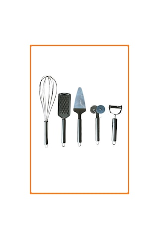 Beşli Mutfak Seti, Çırpıcı, Spatula, Soyacak, Pizza Kesici, Rende
