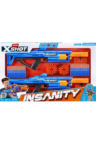 X-shot Insanity Berzerko 8 Atış 96 Dart 2'li Paket, 27 M Menzil Nerf, Oyuncak Tabanca Mavi