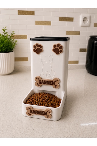 Kişiye Özel Kedi Mama Kabı & Mama Saklama Kutusu Seti İsimli Tasarım Şık Ve Kullanışlı