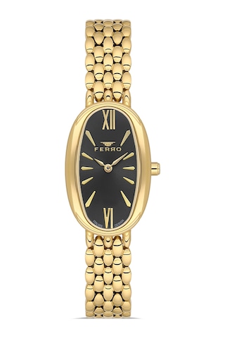 Ferro Fl21510awt-b2 Quartz Çelik Altın Rengi Siyah Kadran 22 Mm Kadın Kol Saati Altın