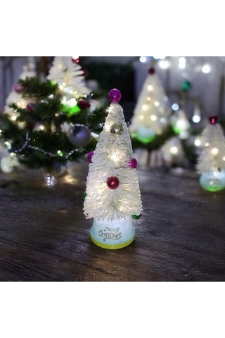 Vıp Deluxe Beyaz Karlı Yılbaşı Ağacı Süslü Renkli Cici Toplu Işıklı Noel Ağacı 24 Cm Gün Işığı Ledli