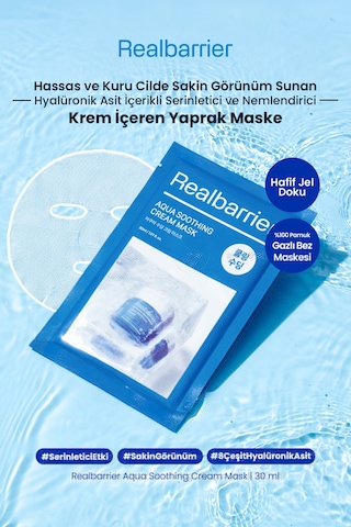 Hassas Cildi Serinleten Nemlendirici Krem İçeren Kağıt Maske Realbarrıer Aqua Soothing Cream Mask