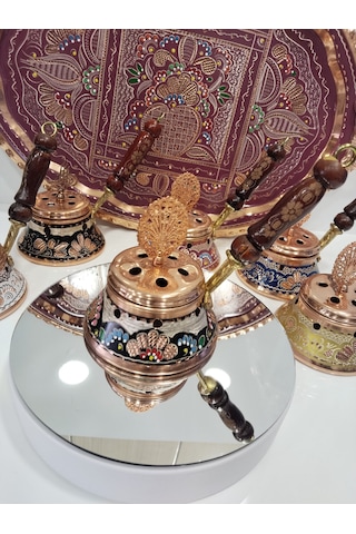 İşlemeli Bakır Tütsülük-bakır Buhurdanlık-mineli
