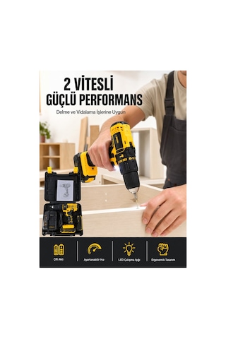 Metal Şanzıman Çift Akülü Bakır Sargı 24 Parça Led Aydınlatmalı Matkap Set - Aaaaaa5956-6