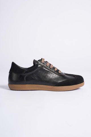 Analin Shoes Kadın Hakiki Deri Bağcıklı Süet Detaylı Spor Ayakkabı Siyah