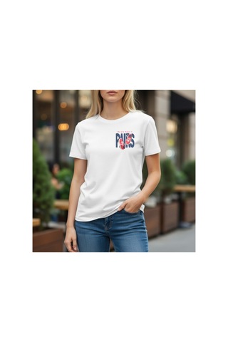 Urbantrendstore Unisex Paris Temalı Yazlık Beyaz Bej Tshirt Oversize Fit Rahat Geniş Salaş T-shirt Günlük Tişört Beyaz