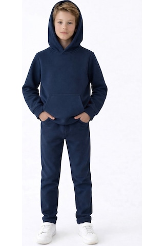 Esila Kids Çocuk Eşofman Takımı Kapüşonlu 3 İp 5-10 Yaş Lacivert