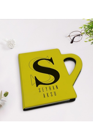 Kişiye Özel İsimli Kupa Şeklinde Sarı Termo Deri Defter Model 34