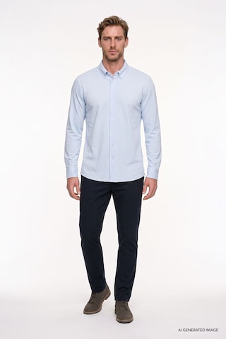 AC&Co / Altınyıldız Classics Erkek Acık Mavı Pamuklu Tailored Slim Fit Dar Kesim Düğmeli Yaka Örme Gömlek