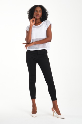 Uzun Kol Kare File Bluz Beyaz