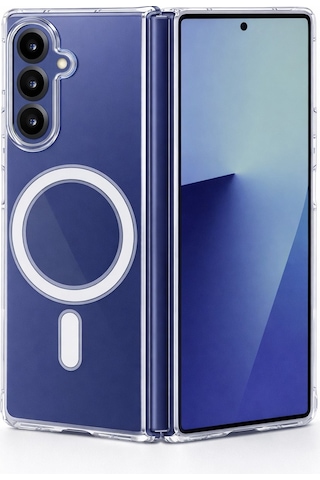 Samsung Uyumlu Galaxy Z Fold 5 Kamera Korumalı Magsafe Wireless Şarj Özellikli Lüks Şeffaf Silikon Telefon Kılıfı Şeffaf