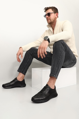 Gönderi(R) Erkek Siyah Bağcıklı Kauçuk Taban Hakiki Deri Sneaker Ddma73542600 Siyah