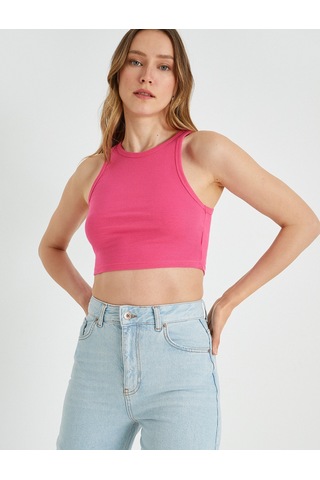 Koton Basic Crop Atlet Halter Yaka Pamuklu Fuşya 2sak10413ek Fuşya