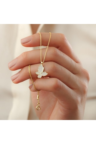 925 Ayar Gümüş Gold Minimal Kelebek Kolye 925 Ayar Gümüş Gold Minimal Kelebek Kolye