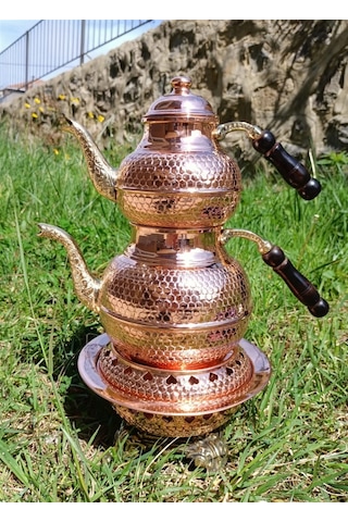 Isıtıcılı 1.2 Mm Kalın Petek Işlemeli Bakır Çaydanlık Bakır