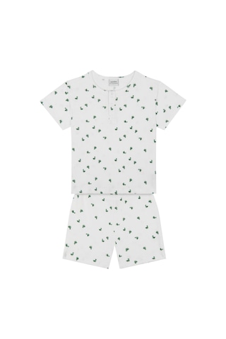 Antebies Organik Beyaz Minik Ördek Desenli Beli Lastikli Tshirt Şort Erkek Çocuk Pijama Takımı