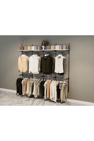 Modern Giyinme Odası Rafı & Dekoratif Duvar Tipi Askılı Raf Sistemi Siyah - Beyaz