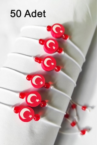 50 Adet Ay Yıldız Boncuklu Ip Bileklik-karne Hediyesi-23 Nisan- Öğrenci-öğretmen-29 Ekim - 1 Çok Renkli