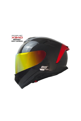 X340 Novax Red Carbon Kapalı Model Kask Kırmızı Camlı+güneş Vizörlü Parlak Siyah Carbon-kırmızı