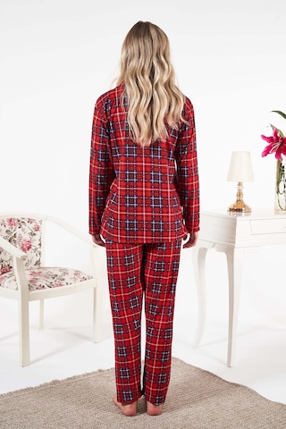 Remsa Kadın Süet Önden Düğmeli Pijama Takımı 25331 Kırmızı Kırmızı