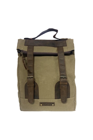 Old Cotton Cargo Vintage Salaş Kanvas Deri Su Geçirmez Design Unisex Gezi Okul Seyahat Kamp Sırt Çantası 28x37cm Kahve