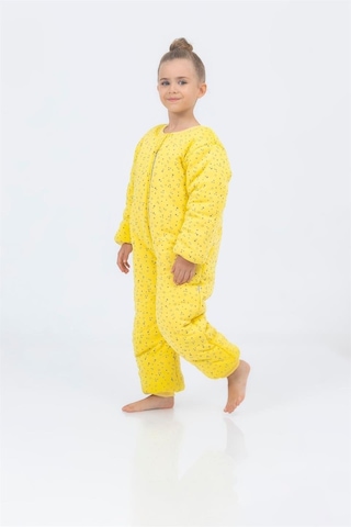 Kız Erkek Çocuk Kalın Elyaf Dolgulu Premium Kalite 2.5 Tog Desenli Uyku Tulumu Açık Sarı