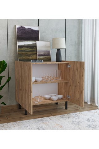 Modern Mdf Çok Amaçlı 80 Cm 2 Kapaklı Ahşap Konsol