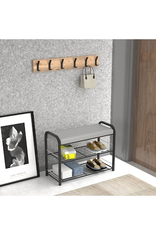 Retohome Askılıklı Metal 3 Katlı Minderli Ayakkabılık Ve Çok Amaçlı Raf 2323 Siyah