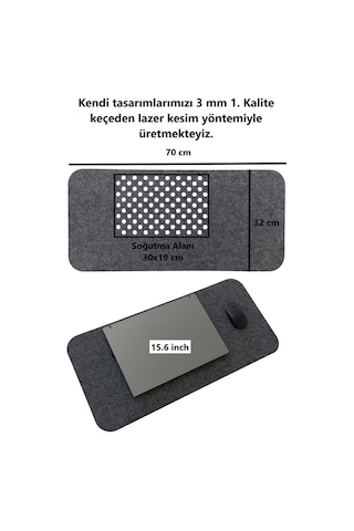 Çalışma Masası Düzenleyici Keçe Bilgisayar Mouse Pedi Masa Üstü Düzenleyici Mat 70x32 Cm K. Gri