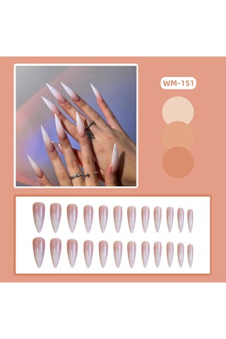 Qingmipy 24 Adet Uzun Uçlu Beyaz Degrade Tırnak Ekleri - Jöle İle Gönderim