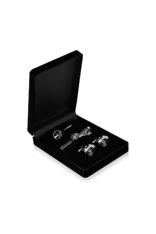 Zekupp Kol Düğmesi Kravat İğne Seti -  Gece Mavisi