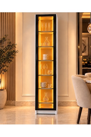 Imobsan Beyaz Led Işıklı Reflekte Cam Kapaklı Vitrin Dolabı 6 Mdf Raflı