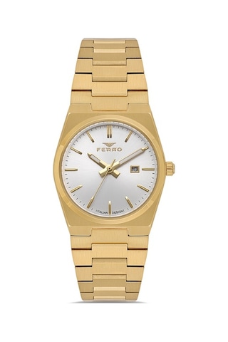 Ferro Fl21495a-b Quartz Çelik Altın Rengi Beyaz Kadran 32 Mm Kadın Kol Saati Altın