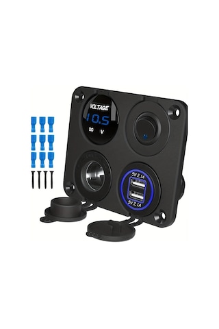 Boatshop1 Mavi 1 Adet 4lü 12v Cift Usb Sarj Cihazi Led Voltmetre Vida Ve Dubel İle Kolay Montaj Karavan Araba Tekne Icin