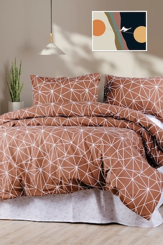 Aytunç Lotus %100 Pamuklu Çift Kişilik Nevresim Takımı 200x22... Kahve